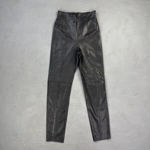 Vintage 1980s Michael Hoban North Beach Black Leather High Waisted Pants 28 x 32